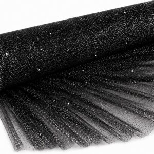 Glitter Tulle Fabric Bolt 54 Inch Wide – 10 Yards Roll - Black and Silver