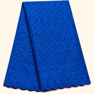 41” Wide Eyelet Floral Embroidered Fabric - Royal Blue