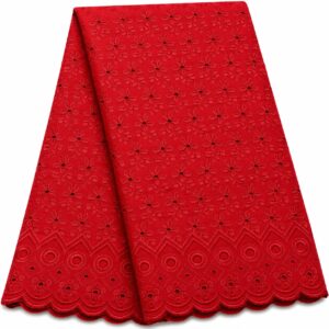 41” Wide Eyelet Floral Embroidered Fabric - Red